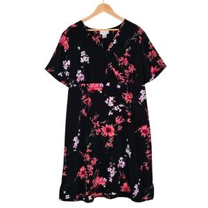 Carroll Reed Women's Black Floral Faux Wrap Empire Waist Dress 1X